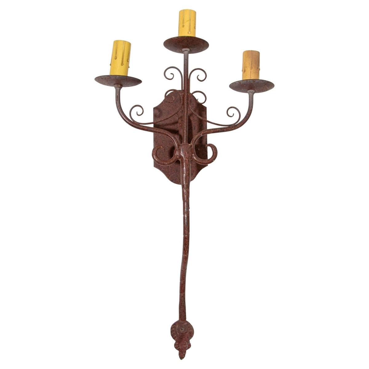 Pair of Vintage Spanish Revival Wrought-Iron Three-Light Wall Sconces — detail view 5