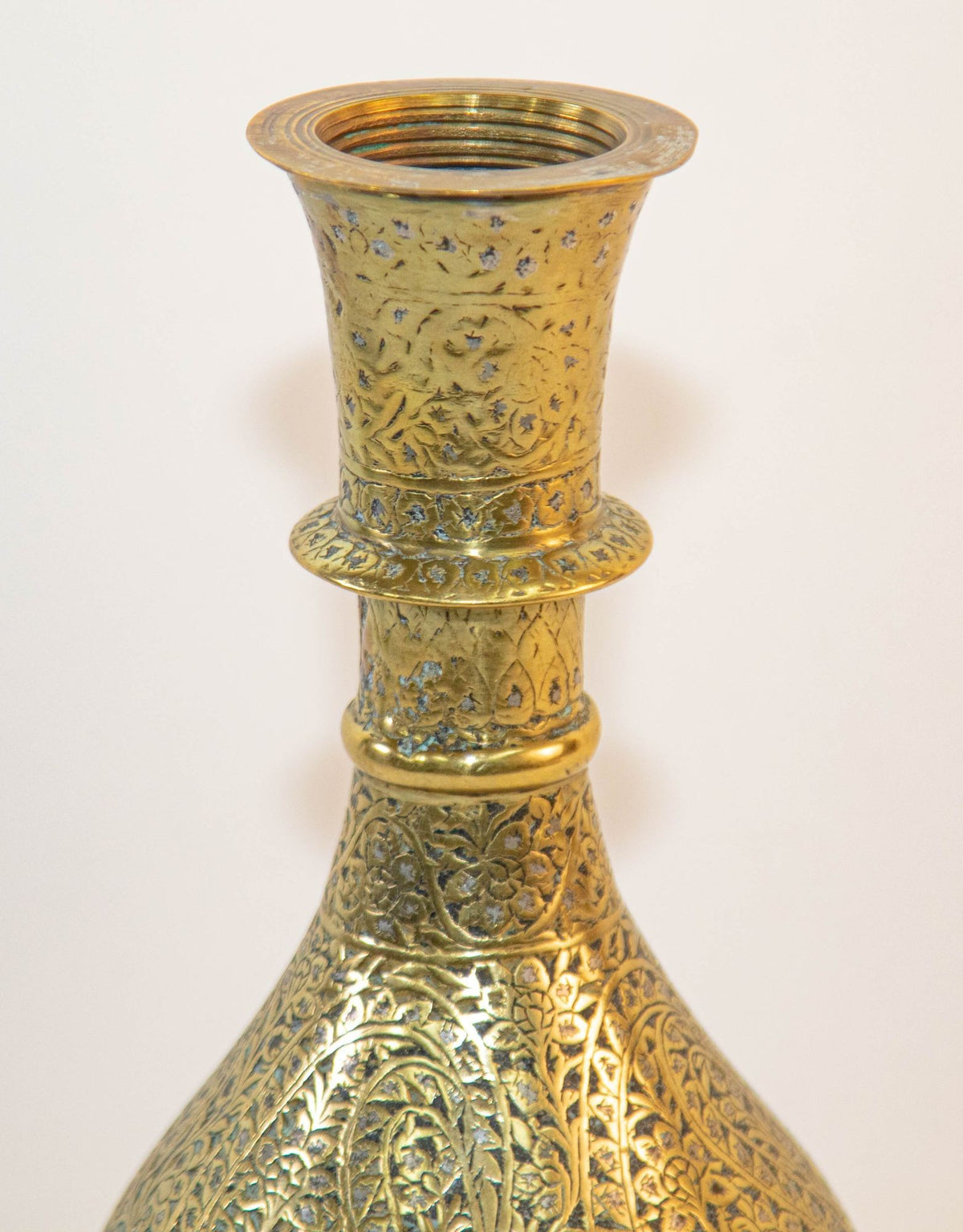 Antique Mughal Engraved Brass Vase, Indo-Persian, 19th Century