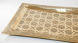 1940s Moroccan Brass Tray Rectangular Shape Polished Gold Brass Serving Platter