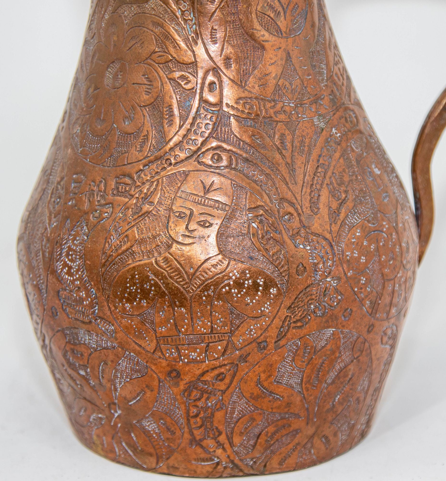 Islamic Persian Copper Pitcher Antique 19th Century Middle Eastern Ewer
