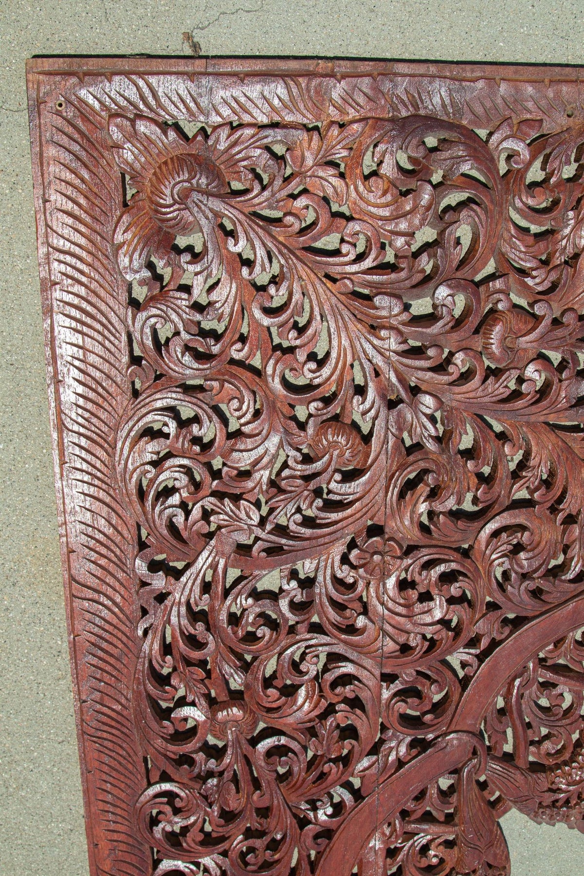 Antique Hand-Carved Teak Wood Arched Asian Wall Panel, Moorish Design, 1940