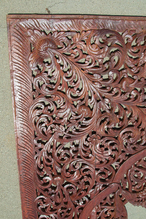 Asian Hand-Carved Wooden Architectural Arched Wall Door Panel