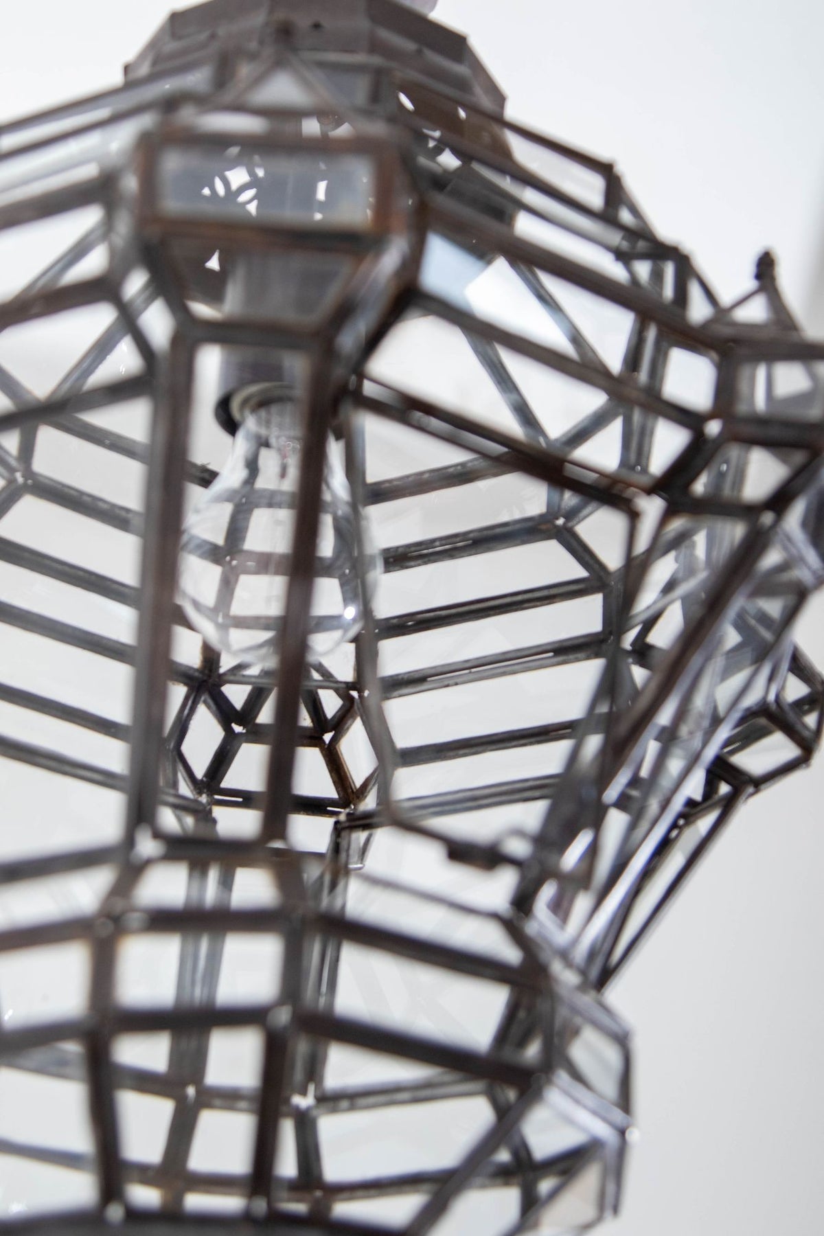 Vintage Moroccan Glass Lantern, Moorish Style Metal Fixture, 1980s
