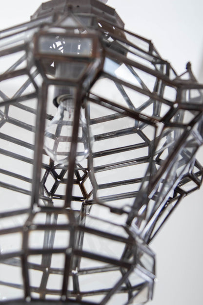 Vintage Moroccan Glass Lantern, Moorish Style Metal Fixture, 1980s