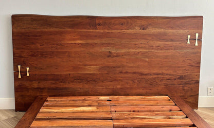 American Organic Modern Live-Edge Queen Platform Bed with Brass Inlays — detail view 15