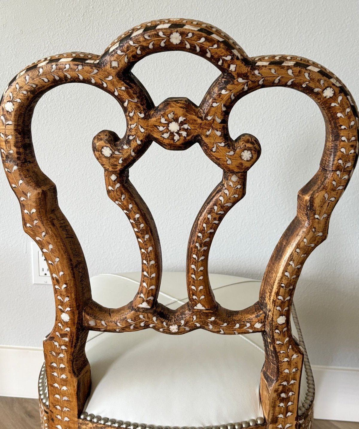Pair of Anglo-Indian Bone-Inlaid Teakwood Side Chairs Mughal Revival