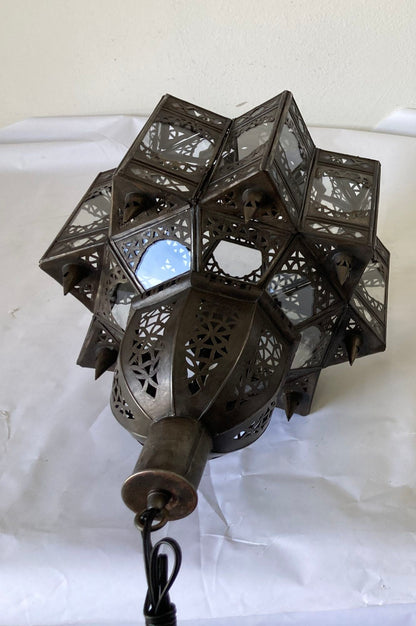 Vintage Moroccan Moorish Star Clear Glass & Pierced Metal Lantern, Marrakech