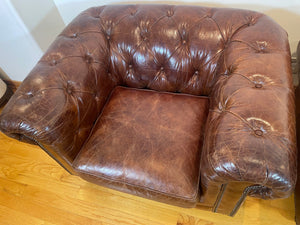 Vintage English Brown Leather Tufted Chesterfield Club Armchairs a Pair