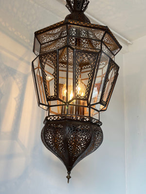 Moroccan Vintage Moorish Hanging Glass Light Fixtures A Pair