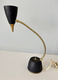 Mid-Century Modern Brass Gooseneck Desk Lamp, Black & Gold, USA, circa 1950s