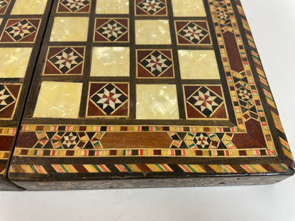Middle Eastern Mosaic Inlaid Marquetry Box, Vintage Game Chest, 1950