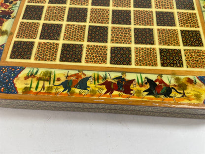 Vintage Persian Micro Mosaic Chess Box, Handcrafted Fruitwood, 1950s