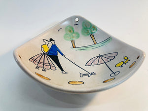 German Vintage Hand-Painted Triangular Plate