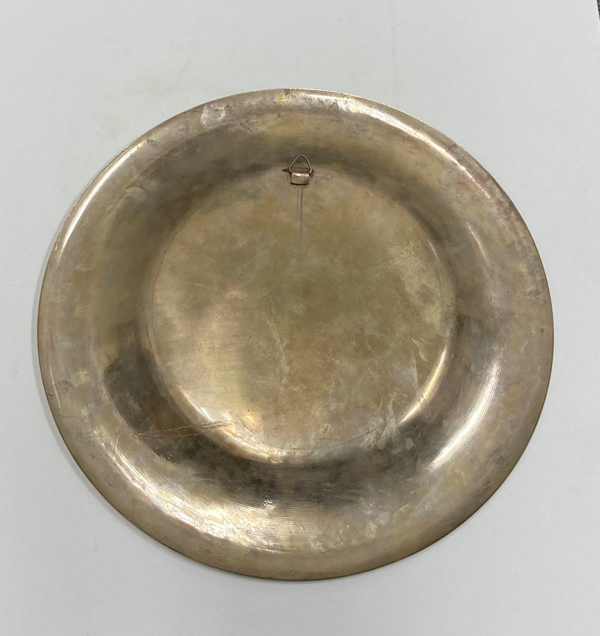 Egyptian Round Brass Tray with Silver and Copper Overlay Wall Hanging Decor