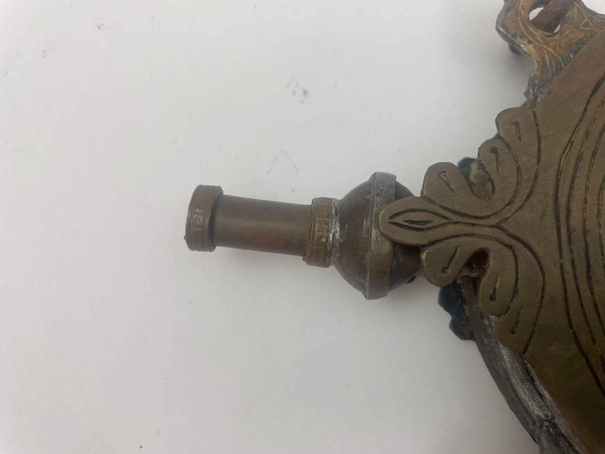 Antique Islamic Arabic Powder Flask, Handcrafted Brass, Morocco, 1920s