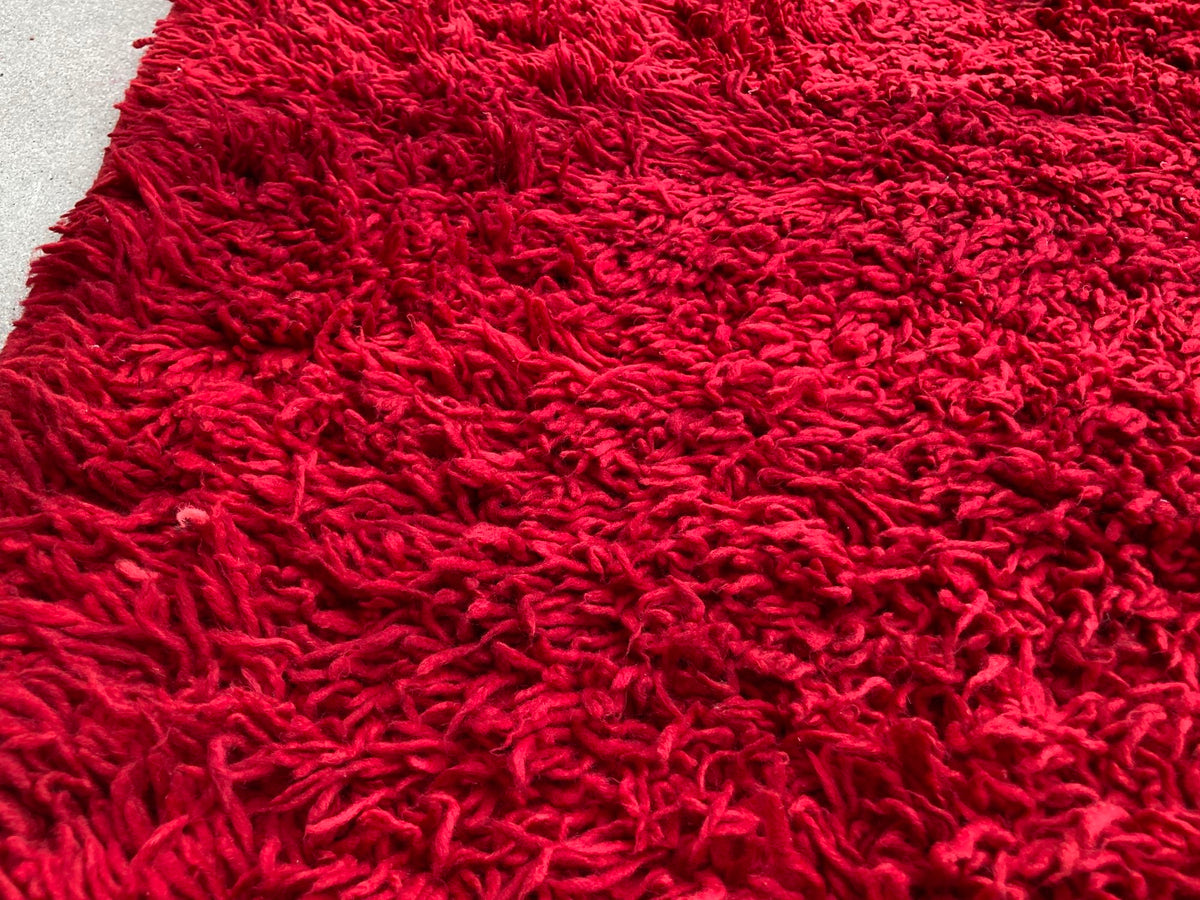 Vintage Moroccan Berber "Bed of Roses" Red Wool Rug, Handwoven, 1960s
