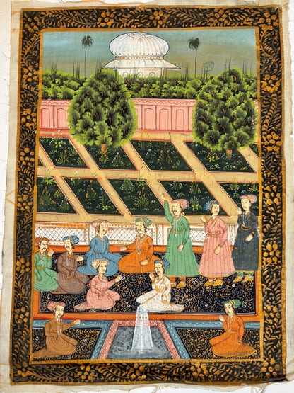 Mughal Court Scene on Silk After a 19th Century Indo-Persian Palace Painting