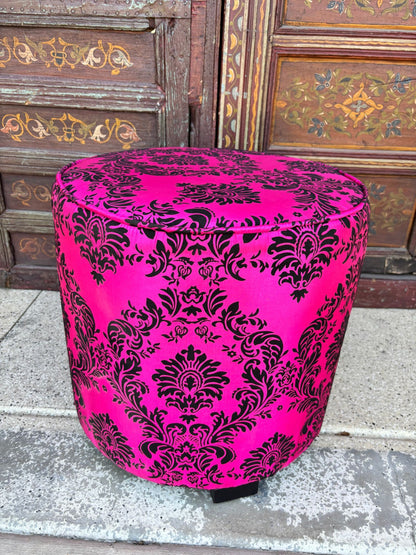 Moroccan Boho Style Pouf in Hot Fuchsia Color