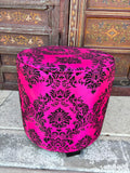 Moroccan Art Deco Boho Style Pouf in Hot Fuchsia Color