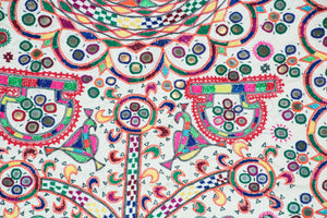 1920's Indian Gujarati Rabari Kutch Silk Embroidered Ethnic Textile with Mirror