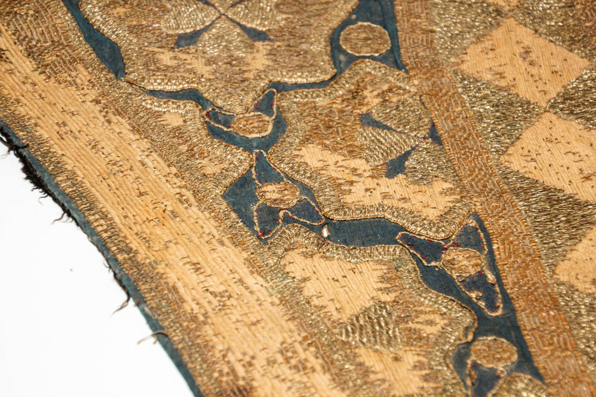 Antique Islamic Art Ottoman Metallic Threads Arched Fragment Textile 19th c.