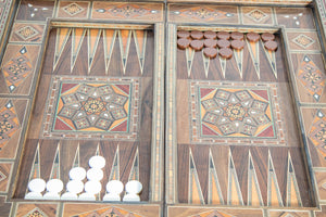 Moroccan Inlaid Card Chess Backgammon Game Table 1950