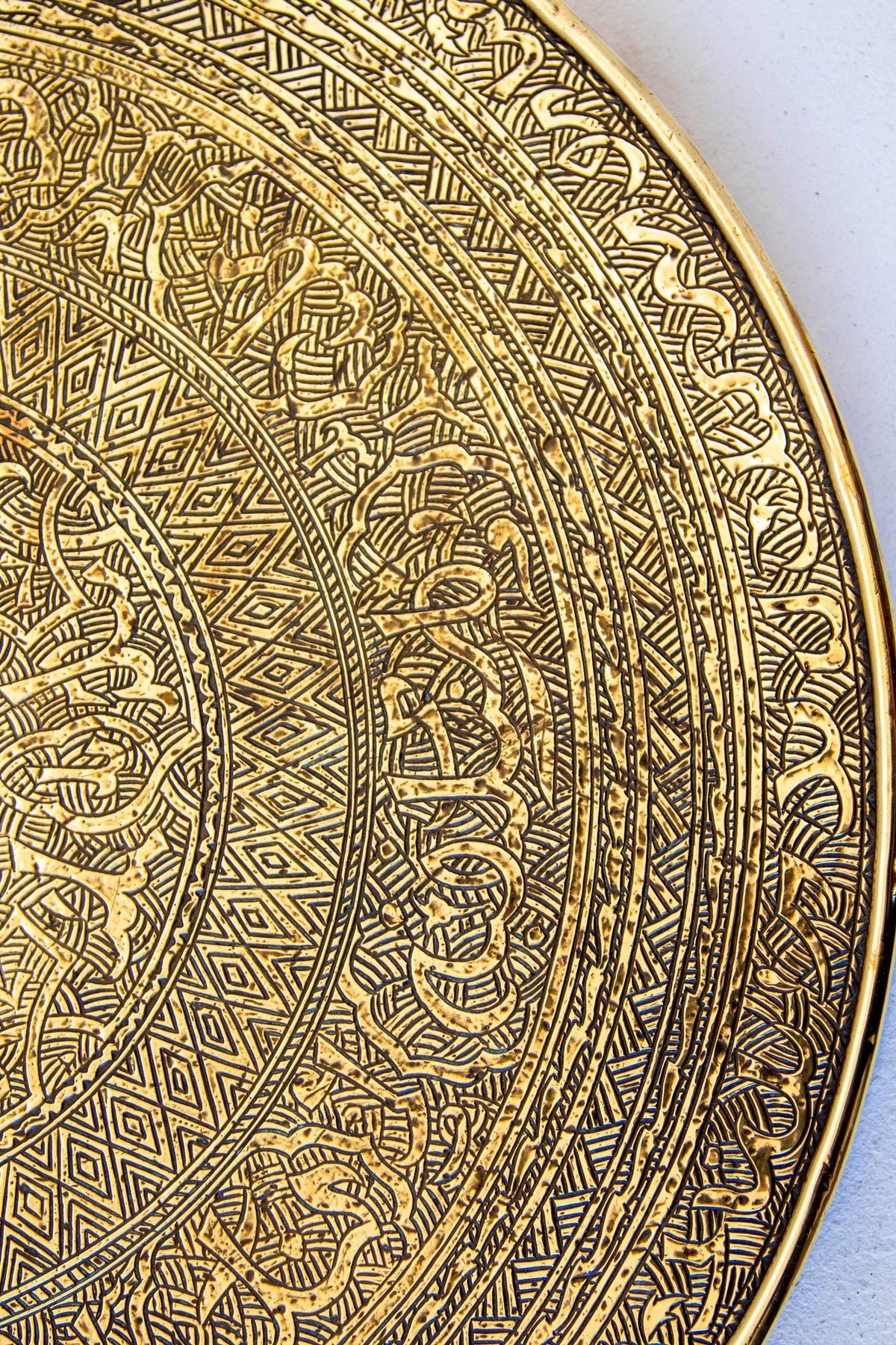 Moorish Islamic Brass Tray Table, Handcrafted in Spain, 1920s Design