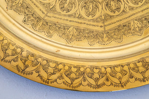 Moorish Middle Eastern Islamic Round Brass Tray Platter 26.5 in. Diameter