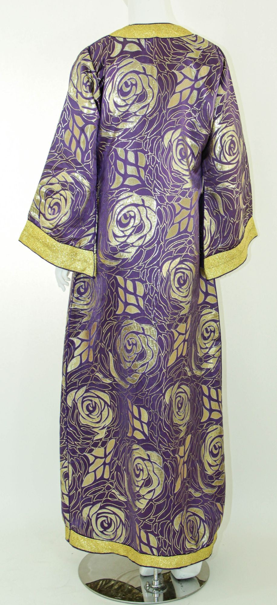 Moroccan Caftan Purple and Gold Damask Embroidered Vintage Kaftan 1960s