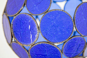 Vintage Moroccan Royal Blue Moorish Glass Orb Glass Lantern