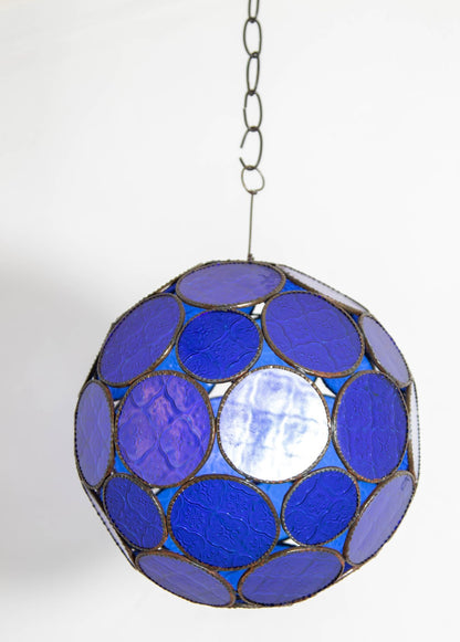 Vintage Moroccan Cobalt Blue Glass Orb Lantern, Marrakech, circa 1970
