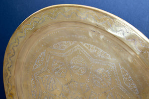 Antique Oversized Round Moroccan Polished Brass Tray Platter 19th C.