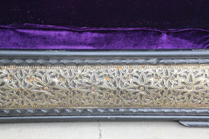 Vintage Moroccan Settee Low Bench, Daybed with Purple Cushion