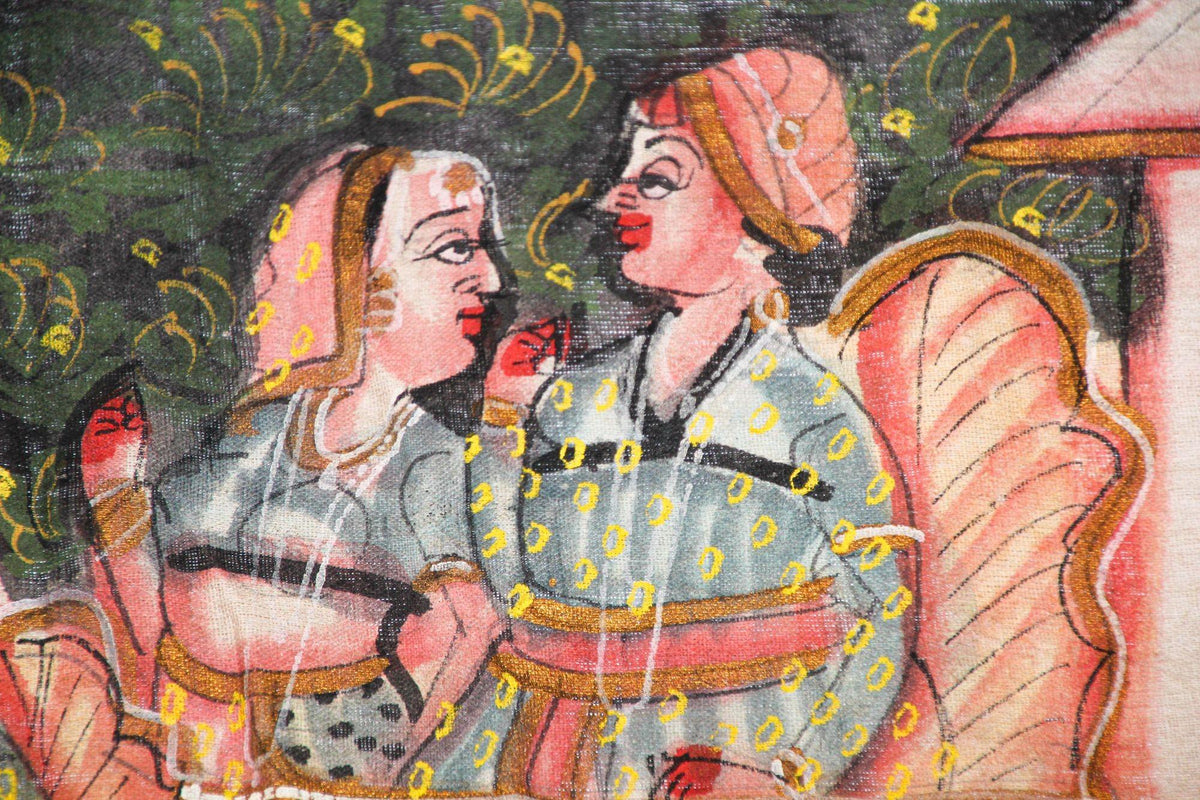 Large Vintage Mughal Raj Silk Painting of a Maharaja Royal Procession — India