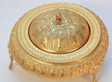 Vintage Gold Tone Islamic Moorish Roll Top Caviar Footed Dish Server 1960s