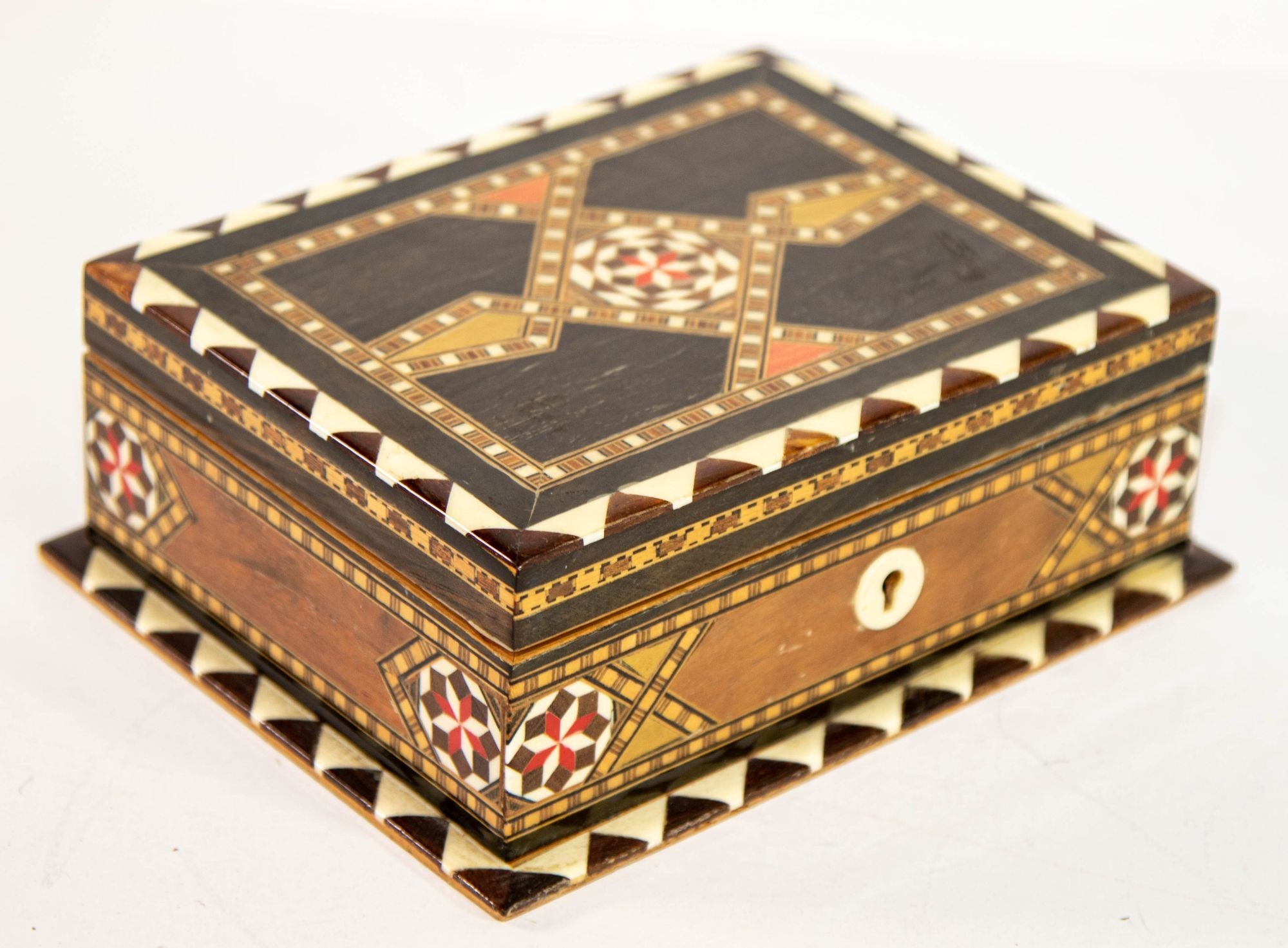 Moorish Wood Box Islamic Marquetry Mosaic Art Granada Spain Khatam Decor 1940s