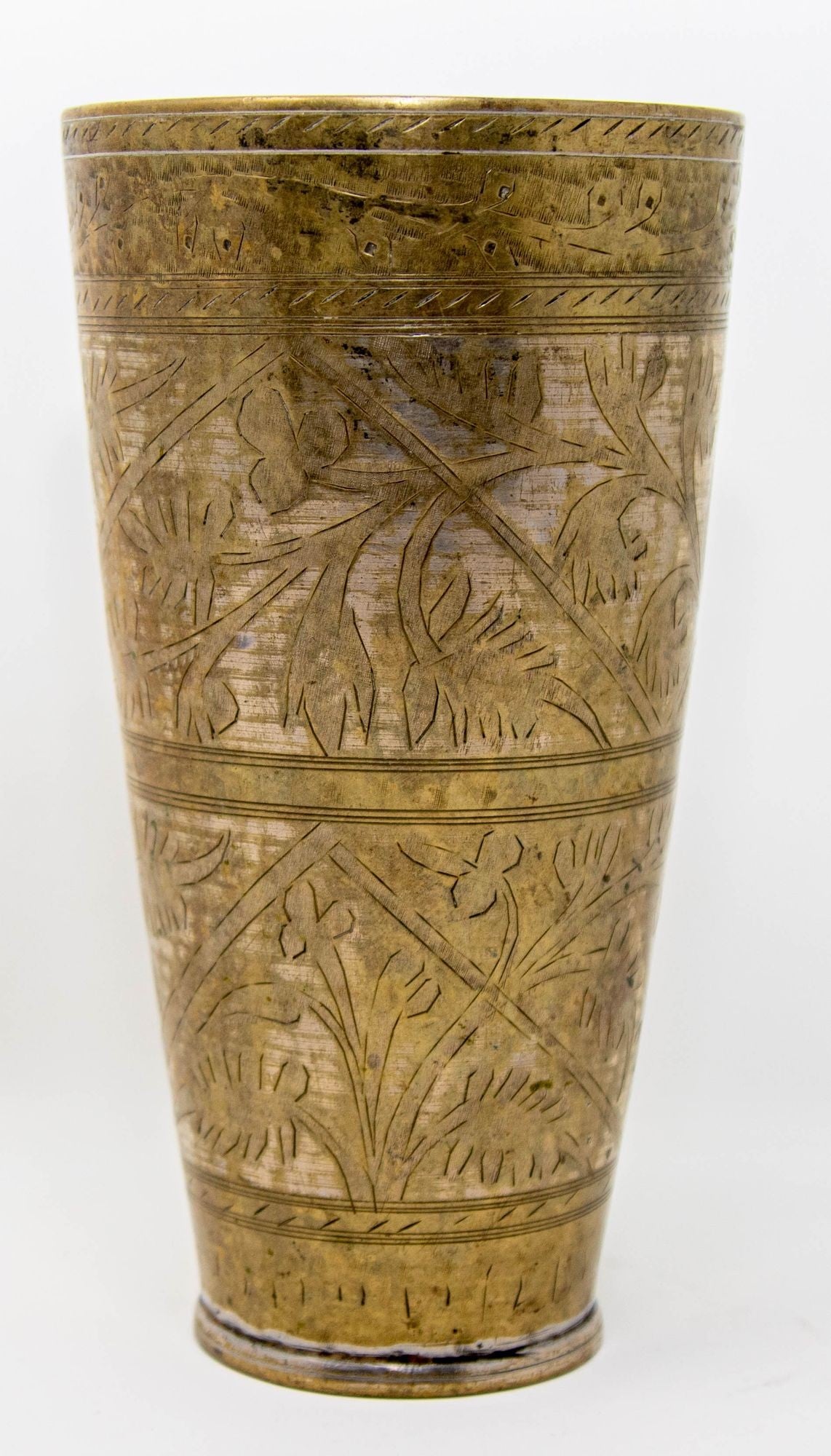 Antique Metal Engraved Mughal Beaker or Vase from India 1940s