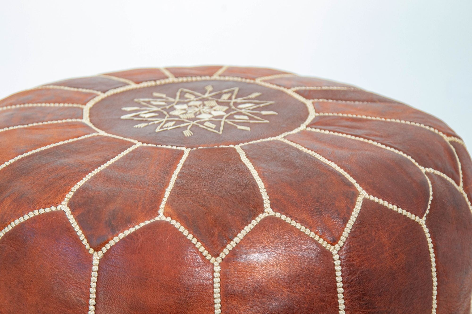 Moroccan Brown Leather Ottoman