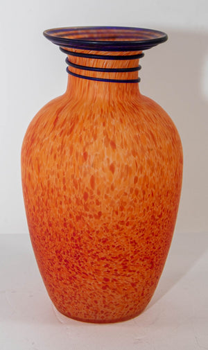 Orange Italian Blown Art Glass Murano Vase Frosted Glass