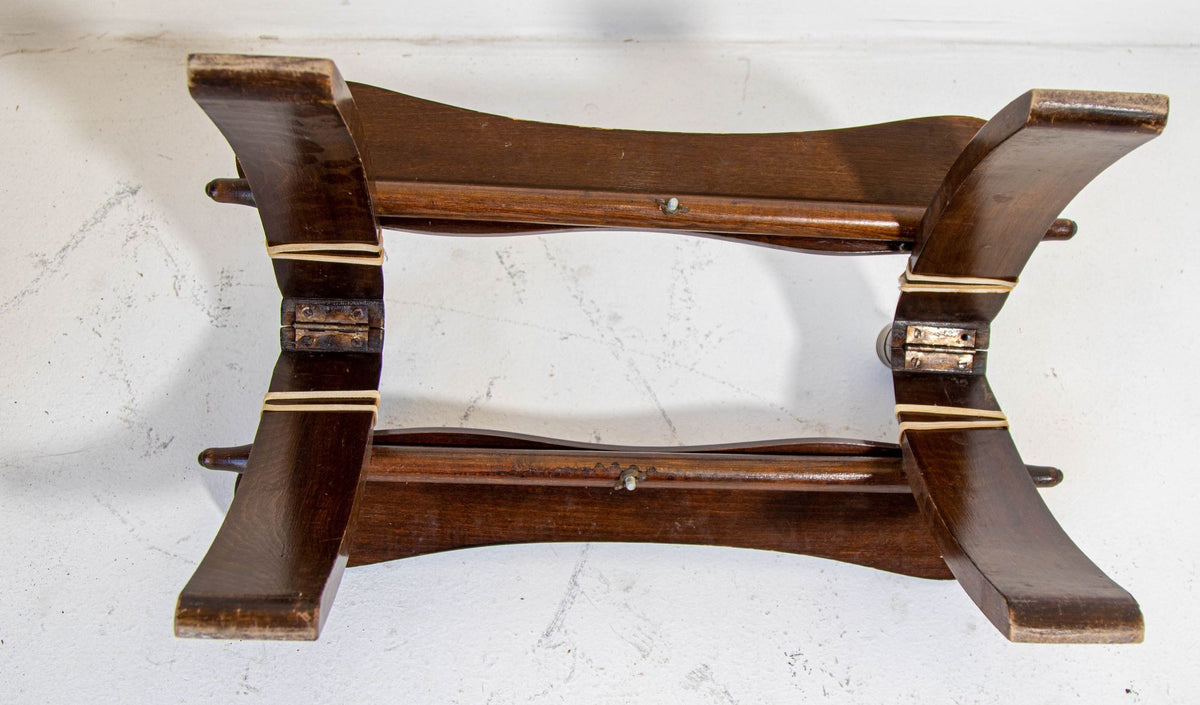 1960s Vintage Egyptian Camel Saddle Stool in Dark Wood & Red Leather