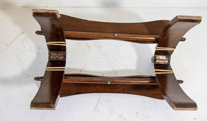 1960s Vintage Egyptian Camel Saddle Stool in Dark Wood & Red Leather