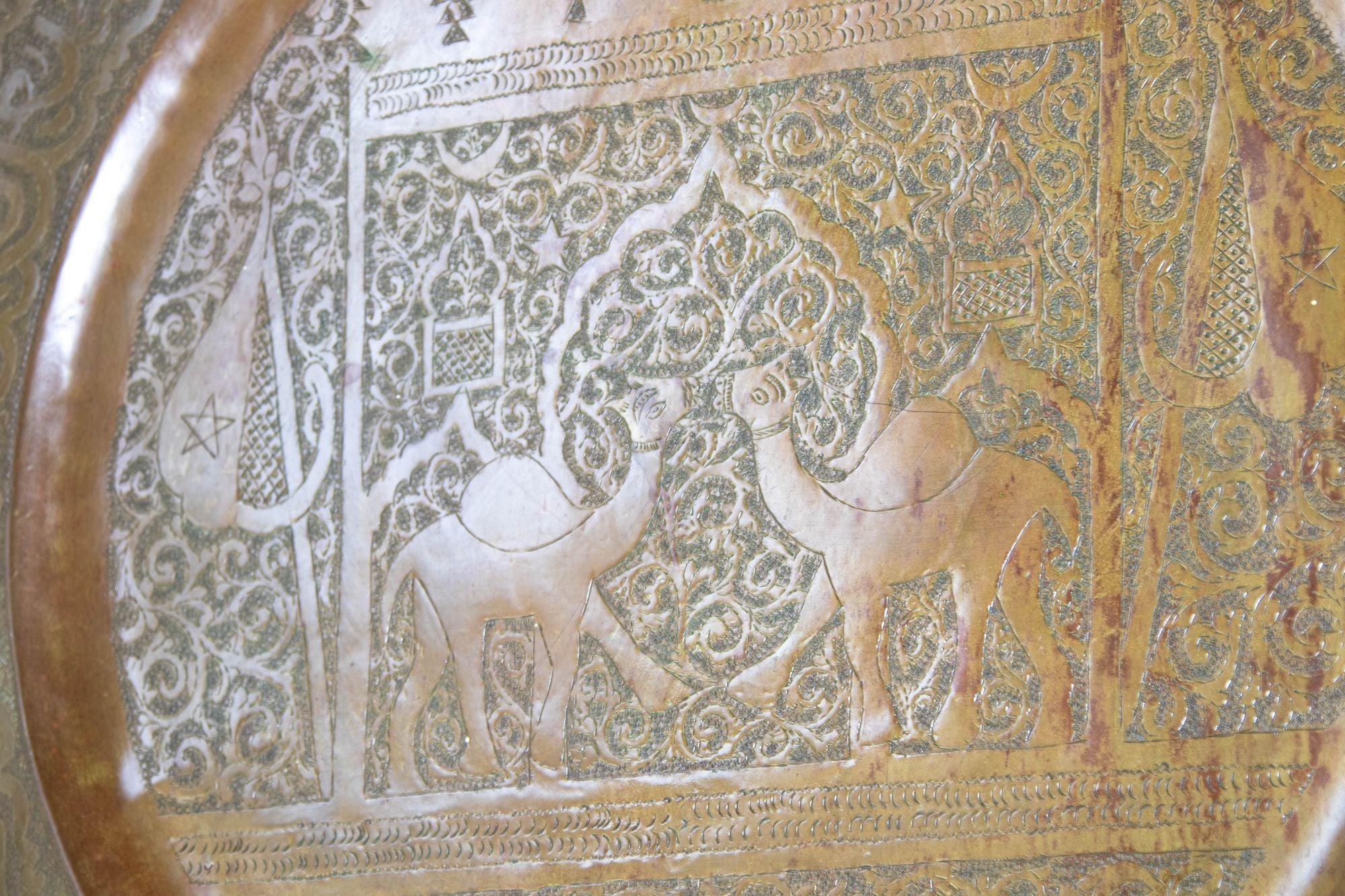 Large Moroccan Round Brass Tray Wall Decor 38 inches Circa 1950's