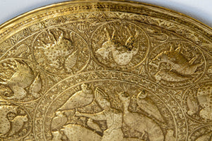 Collectible Islamic Asian Metalwork Polished Brass Tray Circa 1940s