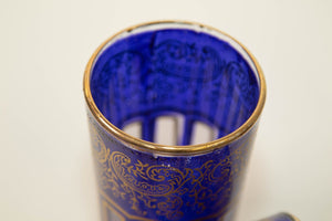 Moroccan Royal Blue Glasses with Gold Moorish Arabesque Design Set of 6 Barware