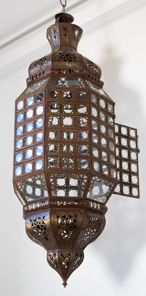 Handcrafted Moroccan Lantern with Clear Glass and Moorish Metal Filigree
