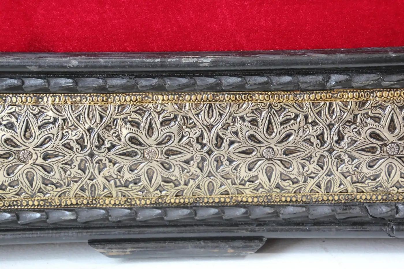 Vintage Moroccan Settee Low Bench, Day Bed with Red Cushion