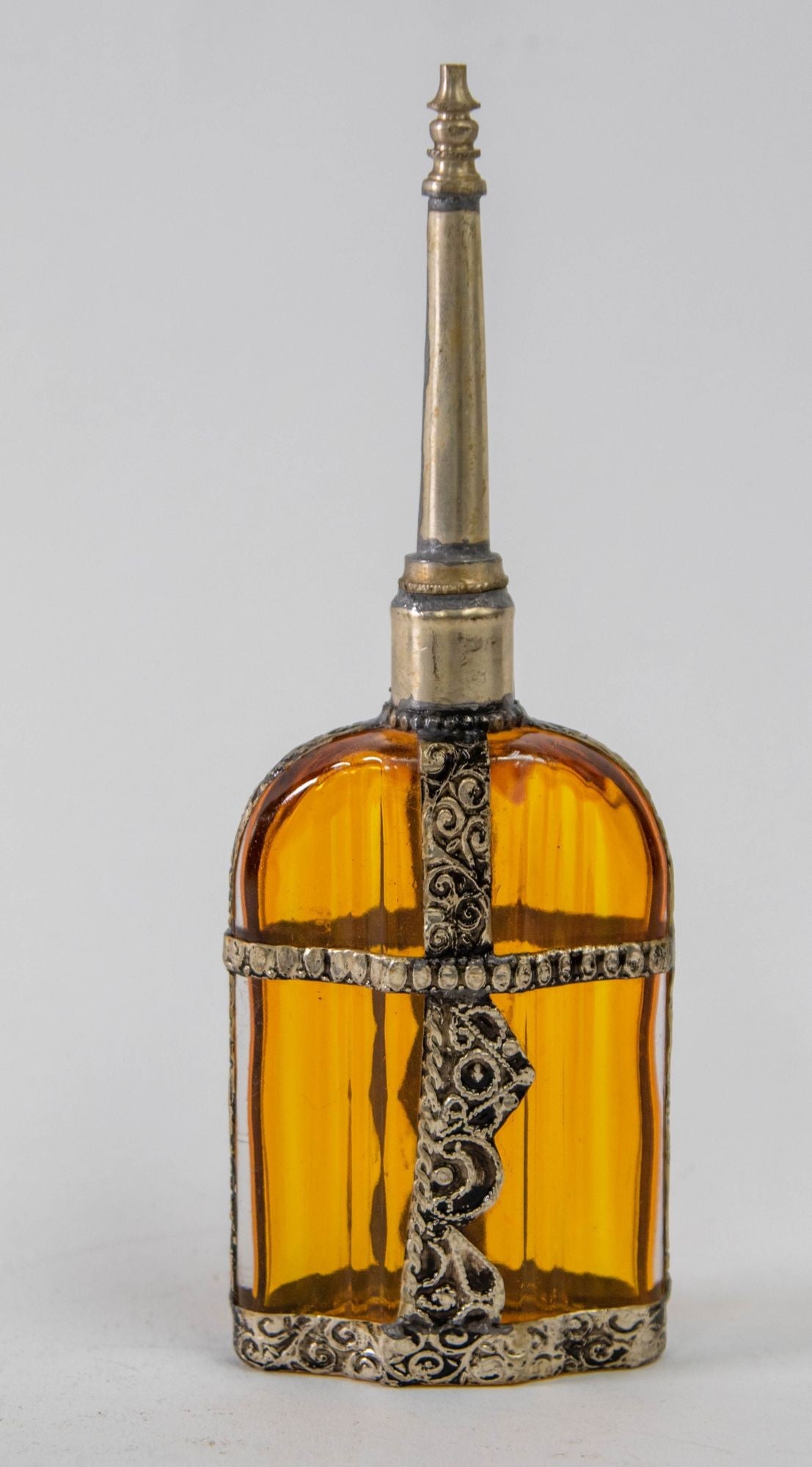 Moroccan Glass Perfume Bottle Sprinkler with Metal Overlay