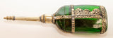 Moorish Green Glass Perfume Bottle Sprinkler with Embossed Metal Overlay
