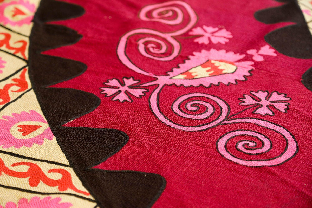Vintage Suzani Uzbekistan Embroidered Textile Red and Black — additional view 13