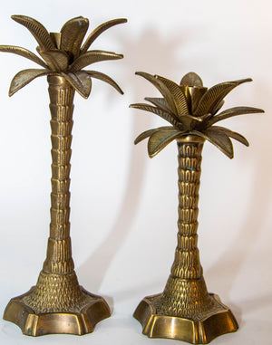 Vintage Brass Moroccan Palm Tree Candlestick Holders Set of 2